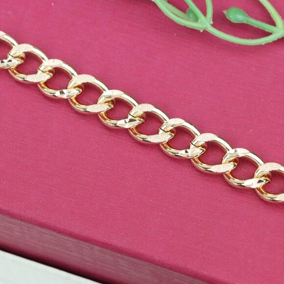 "Bold Textured Chain Rose Gold Bracelet in High Polish Finish, XPBL0993 - Picture 1 of 12